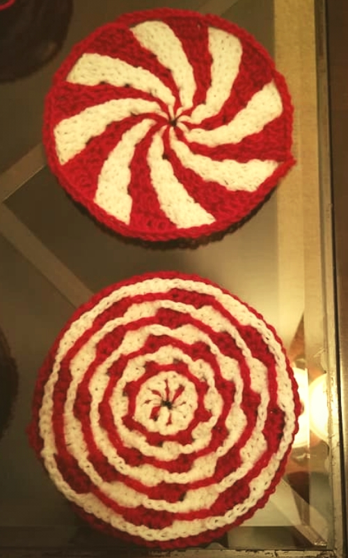 Front and Back of Large Motif in Peppermint Candy Crochet Throw