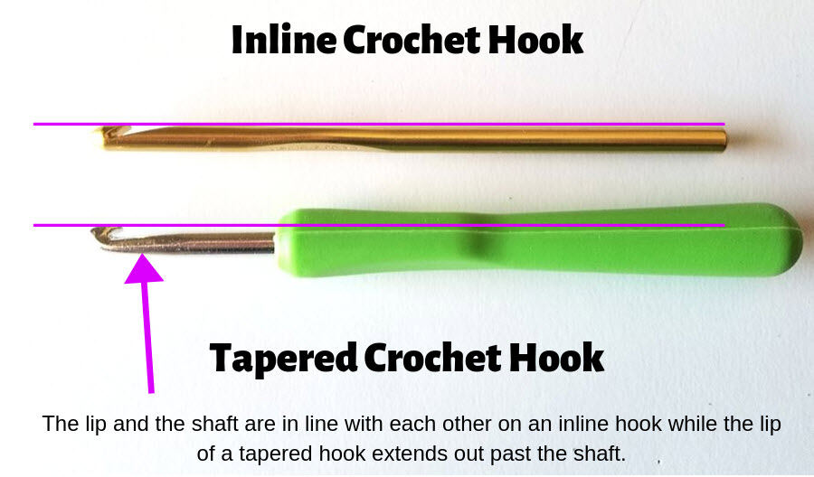 graphic comparing inline vs tapered crochet hook
