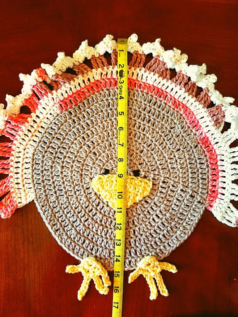 Top to bottom measurement of crochet turkey place mat