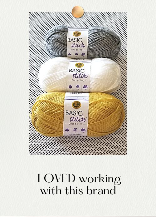 Lion Brand Basic Stitch Yarn in White, Gold, and Silver Heather